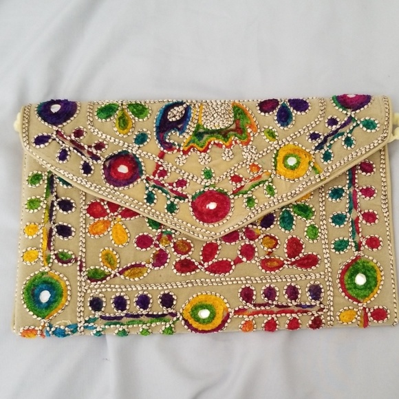 CREAM Elephant Tapestry Crossbody Bag Clutch - Picture 4 of 8